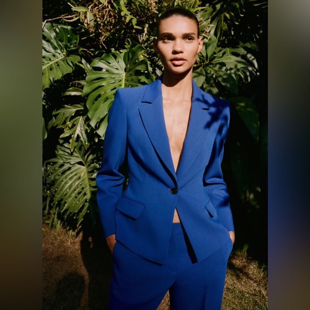 Zara Blue Fitted Shoulder Pad Blazer